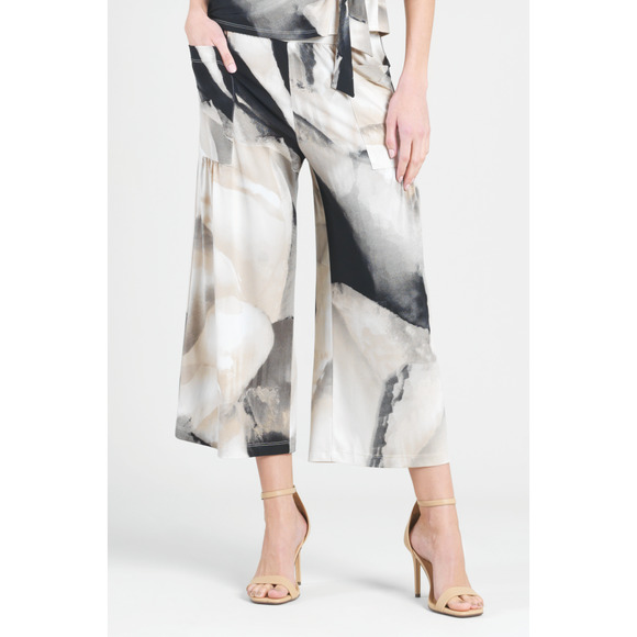 Clara Sun Woo High Rise Gaucho Pants Size XS Scrunch Pockets Watercolor - Picture 1 of 5